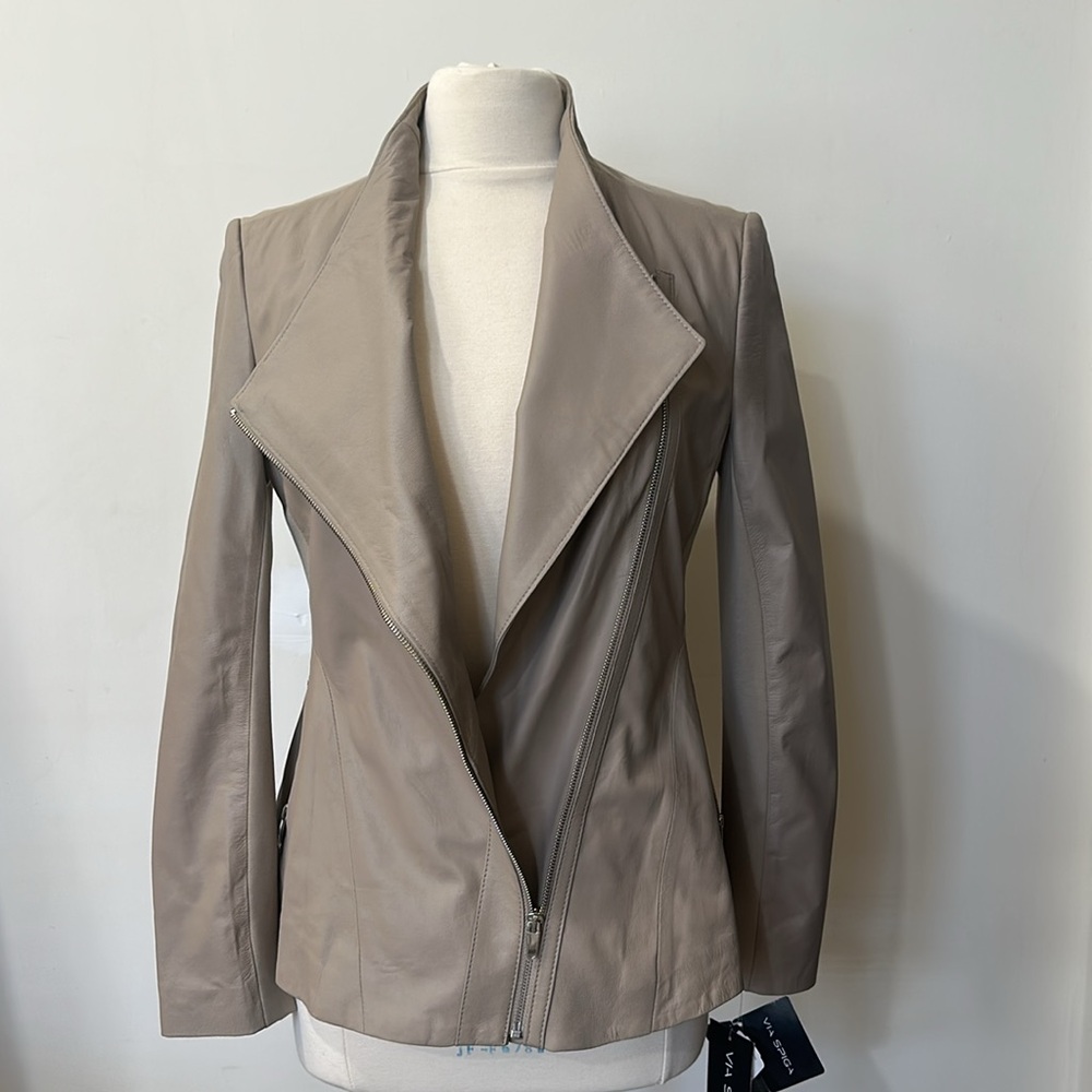 Via Spiga Asymmetric Lamb Leather Jacket